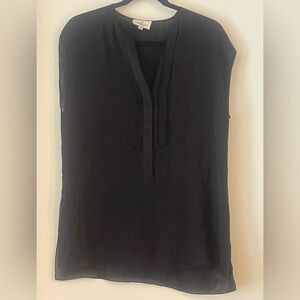 J. Mendel 100% silk black sleeveless half placket split neck top tank blouse